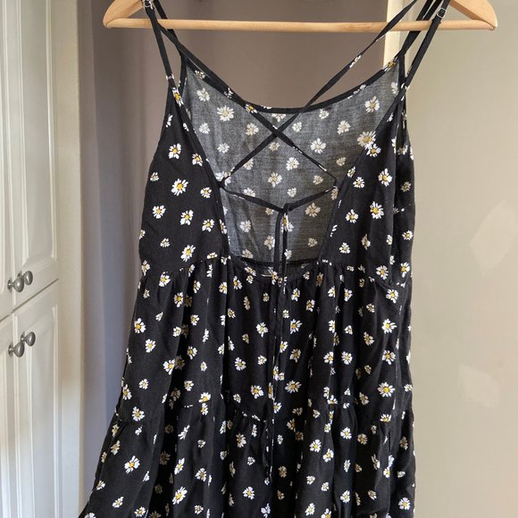 Cross-Back Strappy Black Floral Summer Dress - Picture 3 of 3